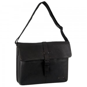 Business Computer Bags Pierre Cardin Leather Flap-over Computer Bag Męskie Czarne | AMRVY-7905