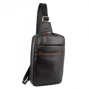 Business Computer Bags Pierre Cardin Leather 3-Way Sling Bag Męskie Czarne | MOVRU-8620