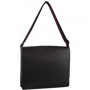 Business Computer Bags Pierre Cardin Leather Flap-over Computer Bag Męskie Czarne | LZDAU-2953