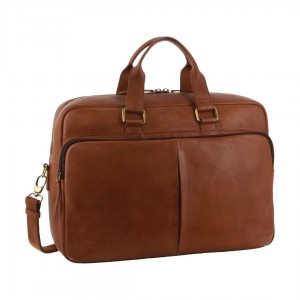 Business Computer Bags Pierre Cardin Rustic Business Computer Bag Męskie Brązowe | XIQHM-7523