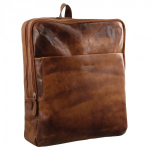 Business Computer Bags Pierre Cardin Rustic Leather Backpack Męskie Brązowe | TUIGV-8423