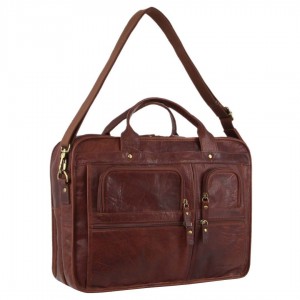 Business Computer Bags Pierre Cardin Rustic Leather Computer Bag Męskie Brązowe | JPOZI-4975