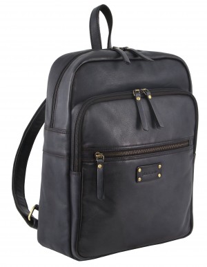 Business Computer Bags Pierre Cardin Vintage Leather Laptop Backpack Męskie Czarne | AGZWH-9147