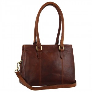 Handbags Pierre Cardin Leather Tote Bag Damskie Brązowe | HGJDO-8761