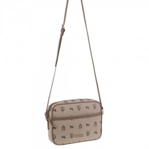 Kopertówka Pierre Cardin Canvas Leather Trim Square Cross-body Bag Damskie Beżowe | VQZAE-0791
