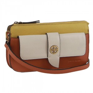 Kopertówka Pierre Cardin Leather Crossbody Clutch Bag Damskie Beżowe | EUYXW-2641