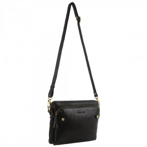 Kopertówka Pierre Cardin Leather Crossbody Bag Damskie Czarne | HTNIK-6834