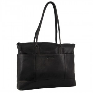 Laptop Pierre Cardin Leather Computer Bag Travel Czarne | JGTWU-7450