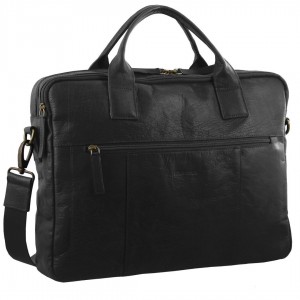 Laptop Pierre Cardin Rustic Leather Computer Bag Travel Czarne | XSGWQ-1425