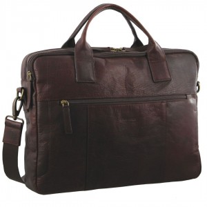 Laptop Pierre Cardin Rustic Leather Computer Bag Travel Brązowe | CAOLY-3768