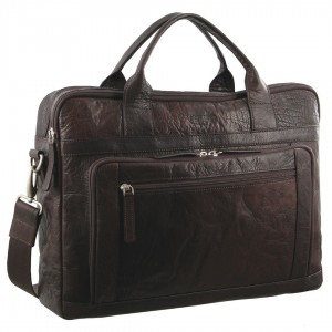 Laptop Pierre Cardin Rustic Leather Computer Business Bag Travel Brązowe | MGEAL-4123