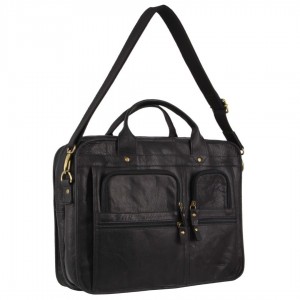 Laptop Pierre Cardin Rustic Leather Computer Bag Travel Czarne | HTAMI-1705