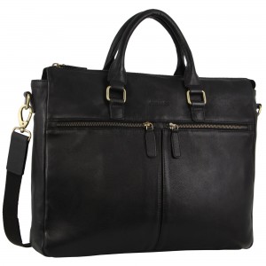 Laptop Pierre Cardin Rustic Leather Multi-Zip Computer Bag Travel Czarne | TSBOC-9360