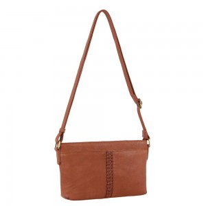 Mobile Phone Wallets Pierre Cardin Leather Woven Design Crossbody Bag Damskie Brązowe | FCQBR-2438