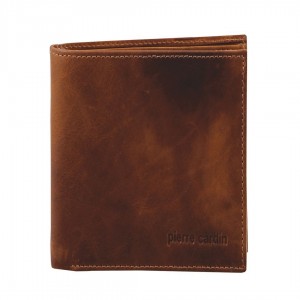 Portfel Trifold Pierre Cardin Rustic Leather Tri-Fold Wallet Męskie Brązowe | HEOMA-3758