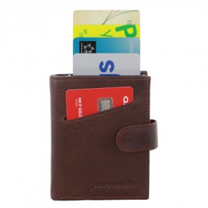 Tab Wallets Pierre Cardin Leather Smart Slide Card Holder Tab Wallet Męskie Brązowe | DFRKM-9150