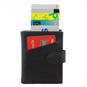 Tab Wallets Pierre Cardin Leather Smart Slide Card Holder Tab Wallet Męskie Czarne | PWSJC-0718
