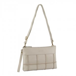 Torba Crossbody Pierre Cardin Leather Stitch-design Cross-Body Bag Damskie Beżowe | UVEOS-2803