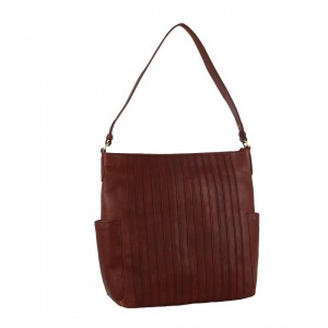Torba Crossbody Pierre Cardin Leather Stitch-design Hobo Bag Damskie Brązowe | LMRBZ-1465