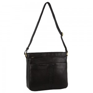 Torba Crossbody Pierre Cardin Leather Woven-Stich Design Crossbody Bag Damskie Czarne | FQWOJ-0925