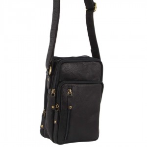 Torba Crossbody Pierre Cardin Rustic Leather Cross-Body Bag Męskie Czarne | HDGFE-9730
