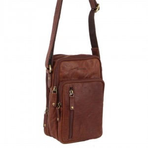 Torba Crossbody Pierre Cardin Rustic Leather Cross-Body Bag Męskie Brązowe | UQEZH-8491