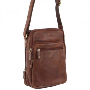 Torba Crossbody Pierre Cardin Rustic Leather Cross-Body Bag Męskie Czekolada | NOMPJ-4173