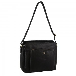 Torba Crossbody Pierre Cardin Skórzane Cross-Body Bag Damskie Czarne | POLCJ-9062