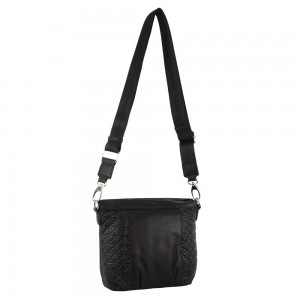 Torba Crossbody Pierre Cardin Webbing Strap Leather Crossbody Bag Damskie Czarne | HKAWM-4508
