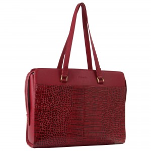Torby Biznesowe Pierre Cardin Croc-Embossed Leather Business Computer Bag Damskie Czerwone | PHUAY-8796
