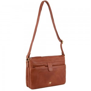 Torby Biznesowe Pierre Cardin Leather Layered Style Crossbody Bag Damskie Brązowe | OWUYN-2978