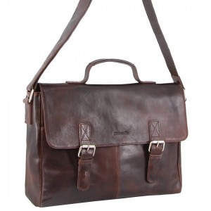 Torby Kurierskie Pierre Cardin Rustic Leather Computer Bag Męskie Ciemny Czekolada | IOMRG-8670