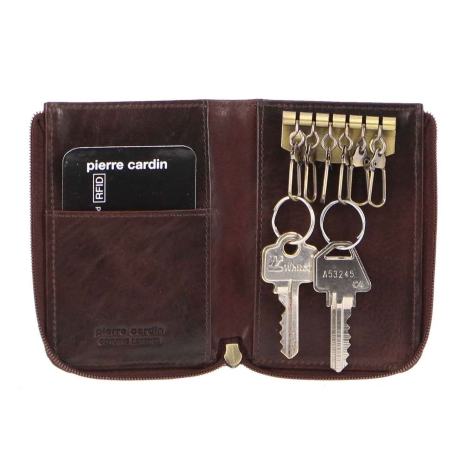 Bi-Fold Wallets Pierre Cardin Italian Leather Key + Credit Card Holder Męskie Czekolada | ZJSWR-6452