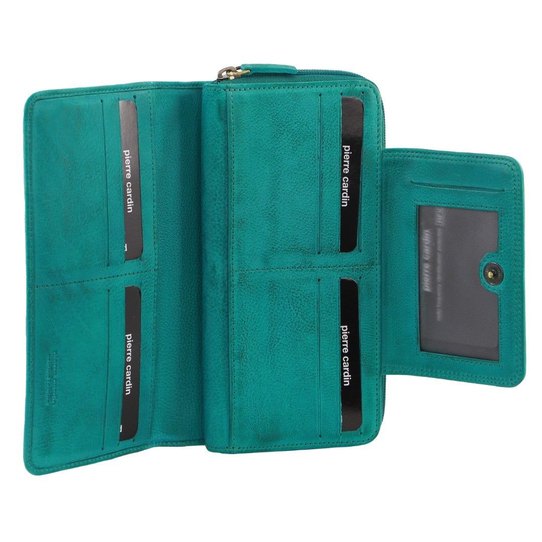 Bi-Fold Wallets Pierre Cardin Leather Bi-Fold Tab Wallet Damskie Turkusowe | RVMXJ-0497