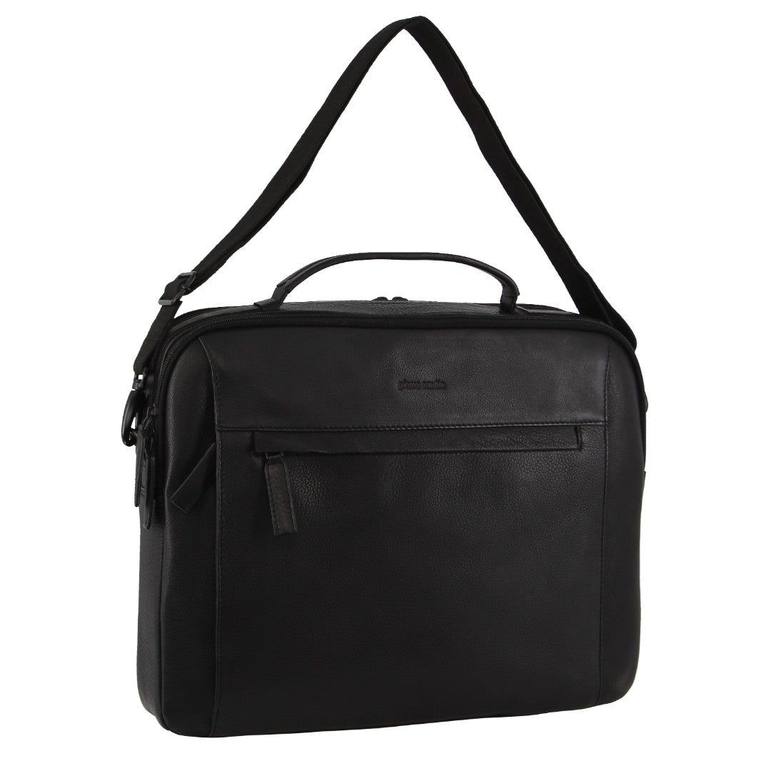 Business Computer Bags Pierre Cardin Italian Leather Computer Bag Męskie Czarne | RXLWI-1794