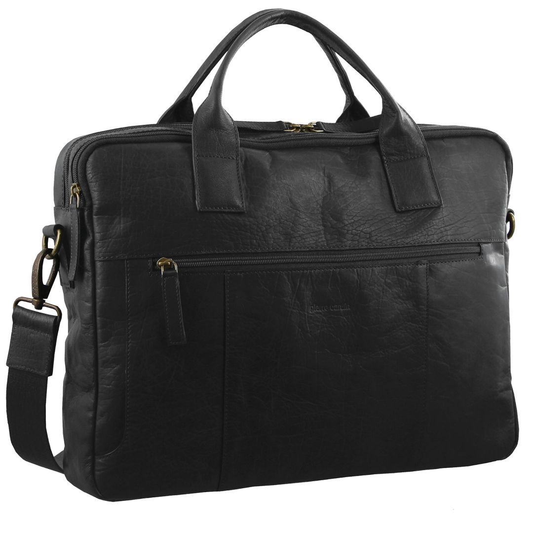 Business Computer Bags Pierre Cardin Rustic Leather Computer Bag Męskie Czarne | BRXIS-4258