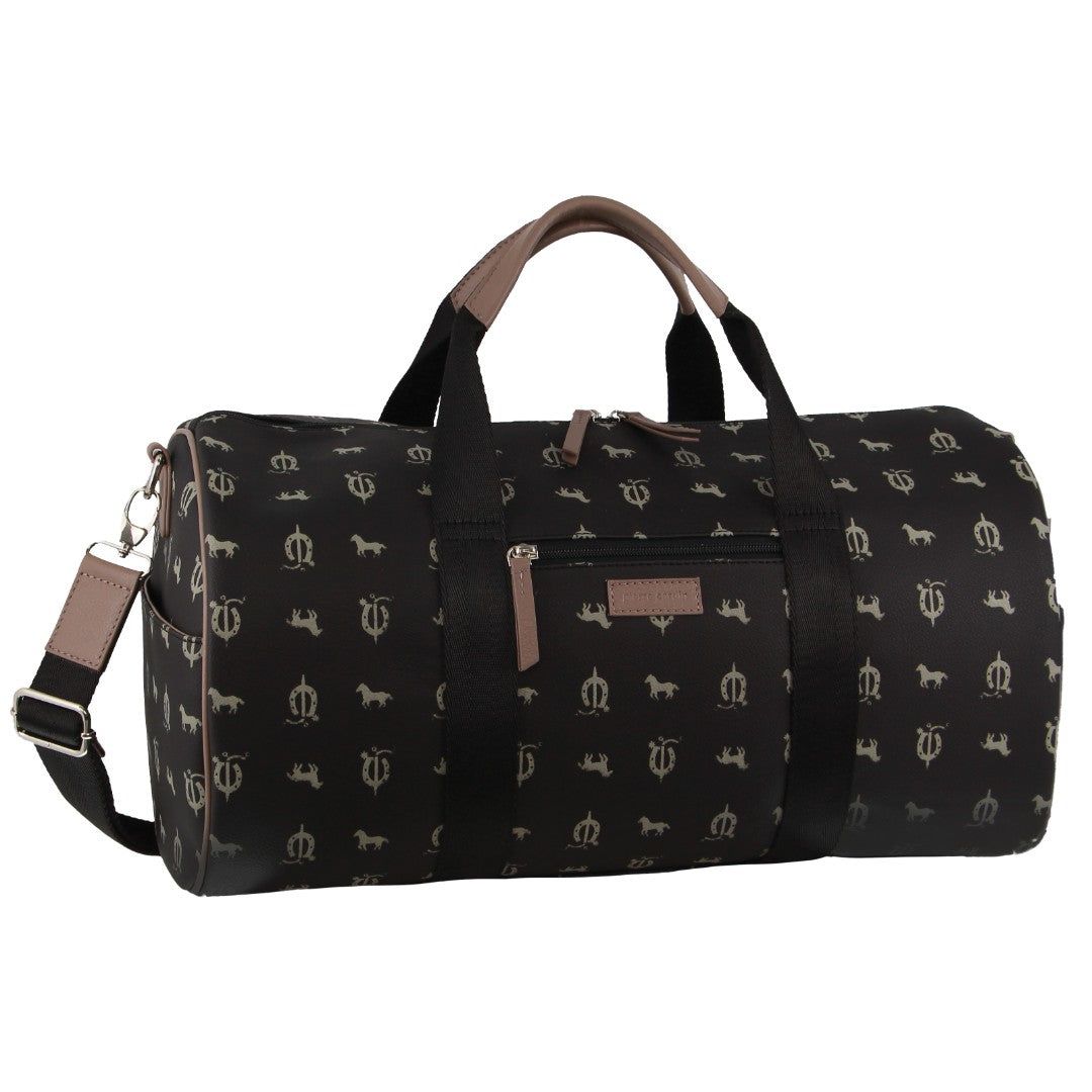 Canvas Bags Pierre Cardin Leather Canvas Print Design Duffle Bag Męskie Czarne | BYGIH-2106