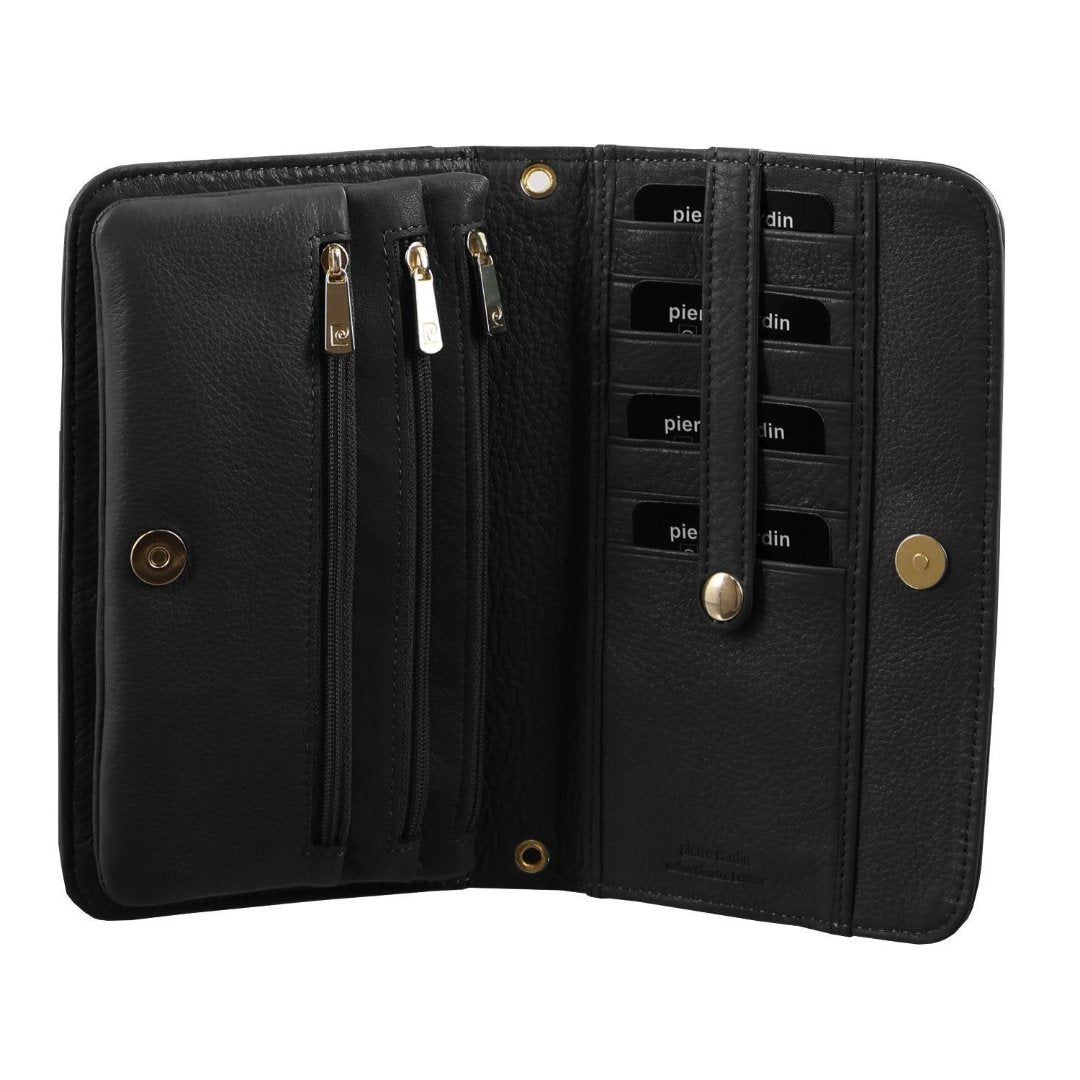 Duże Portfele Pierre Cardin Genuine Leather Clutch Wallet Bag Damskie Czarne | WDCSO-6105