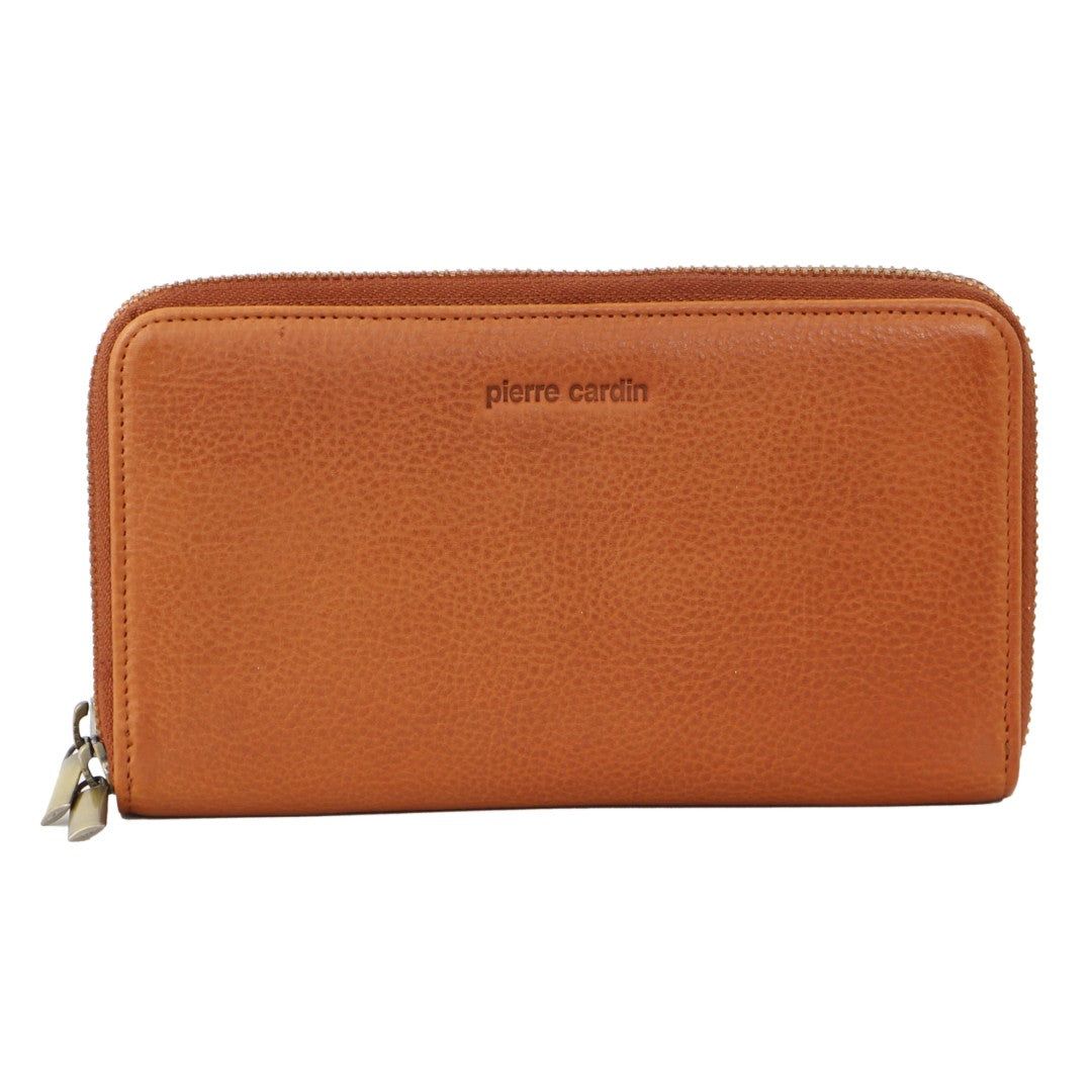 Duże Portfele Pierre Cardin Italian Leather Double Zip Wallet Damskie Brązowe | OKUZC-8567