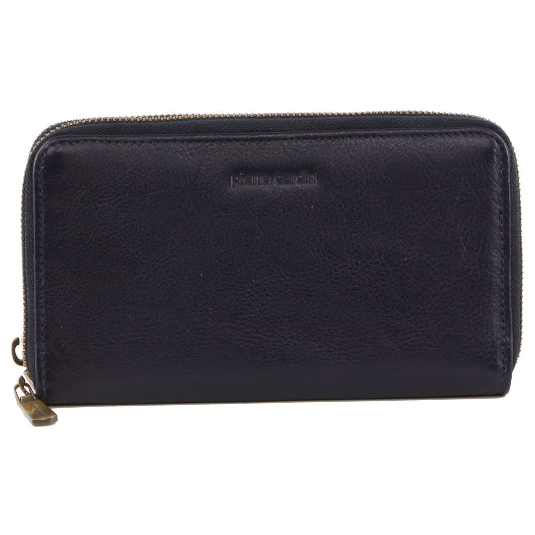 Duże Portfele Pierre Cardin Italian Leather Double Zip Wallet Damskie Indygo | NUKMO-3219