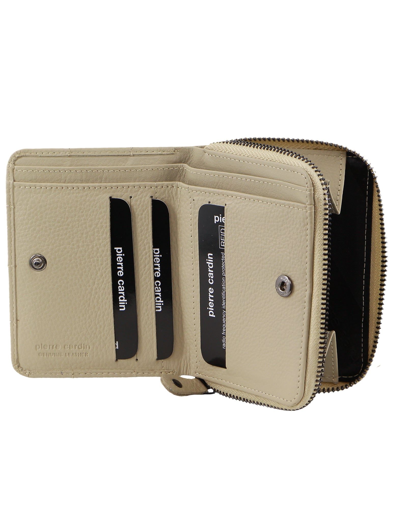 Duże Portfele Pierre Cardin Italian Pleated Leather Press Stud Wallet Damskie Cement | ECLSY-6154