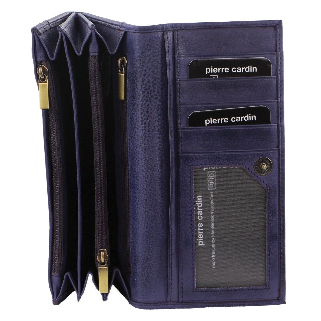 Duże Portfele Pierre Cardin Rustic Leather Wallet Damskie Fioletowe | UKDTA-0431