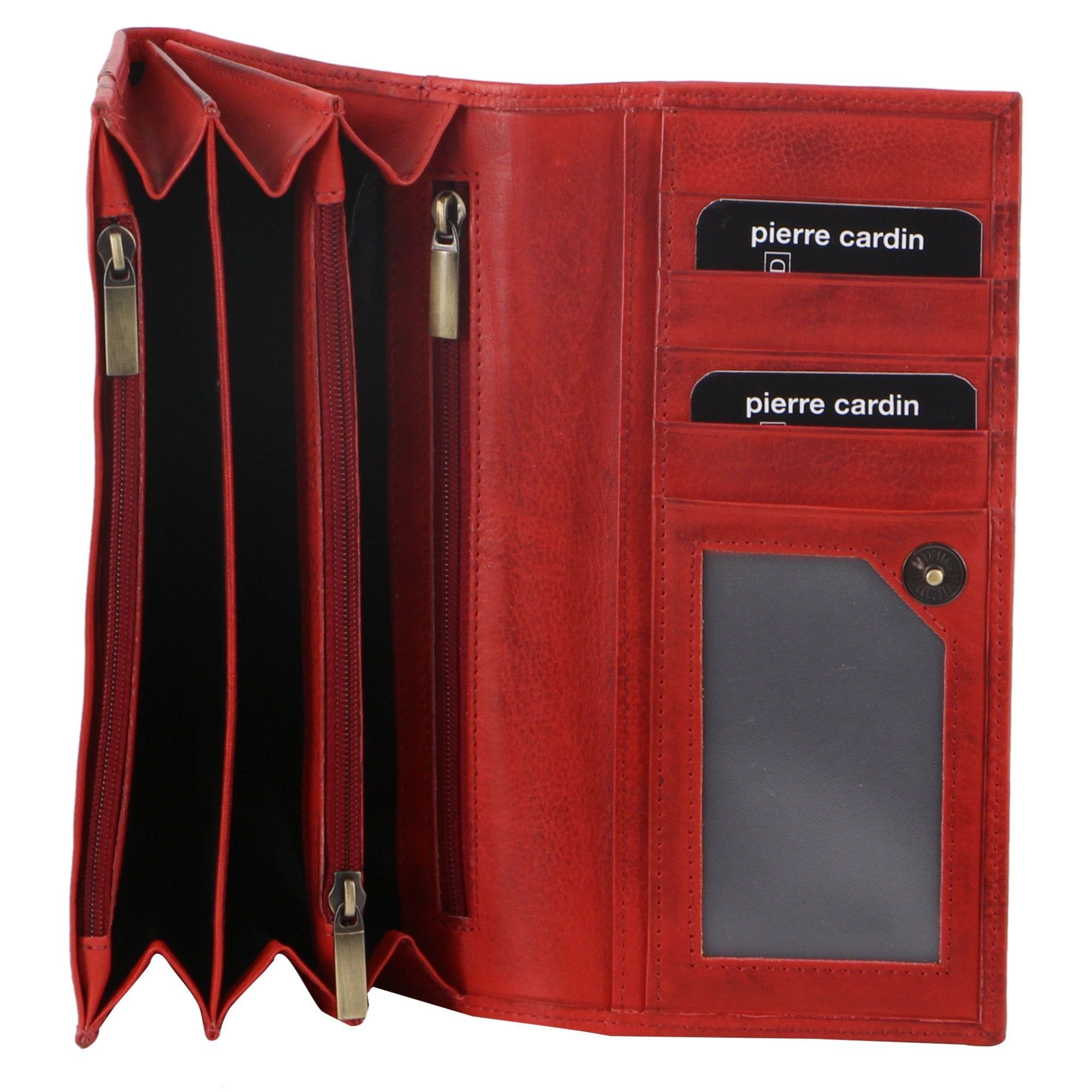 Duże Portfele Pierre Cardin Rustic Leather Wallet Damskie Czerwone | QZLFK-5107