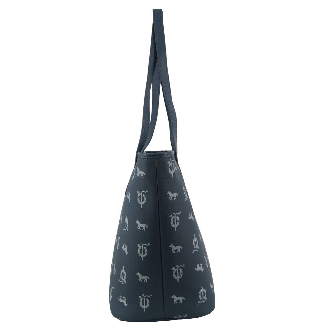 Handbags Pierre Cardin Canvas Print Leather Trim Tote Bag Damskie Niebieskie | TZOWX-0745