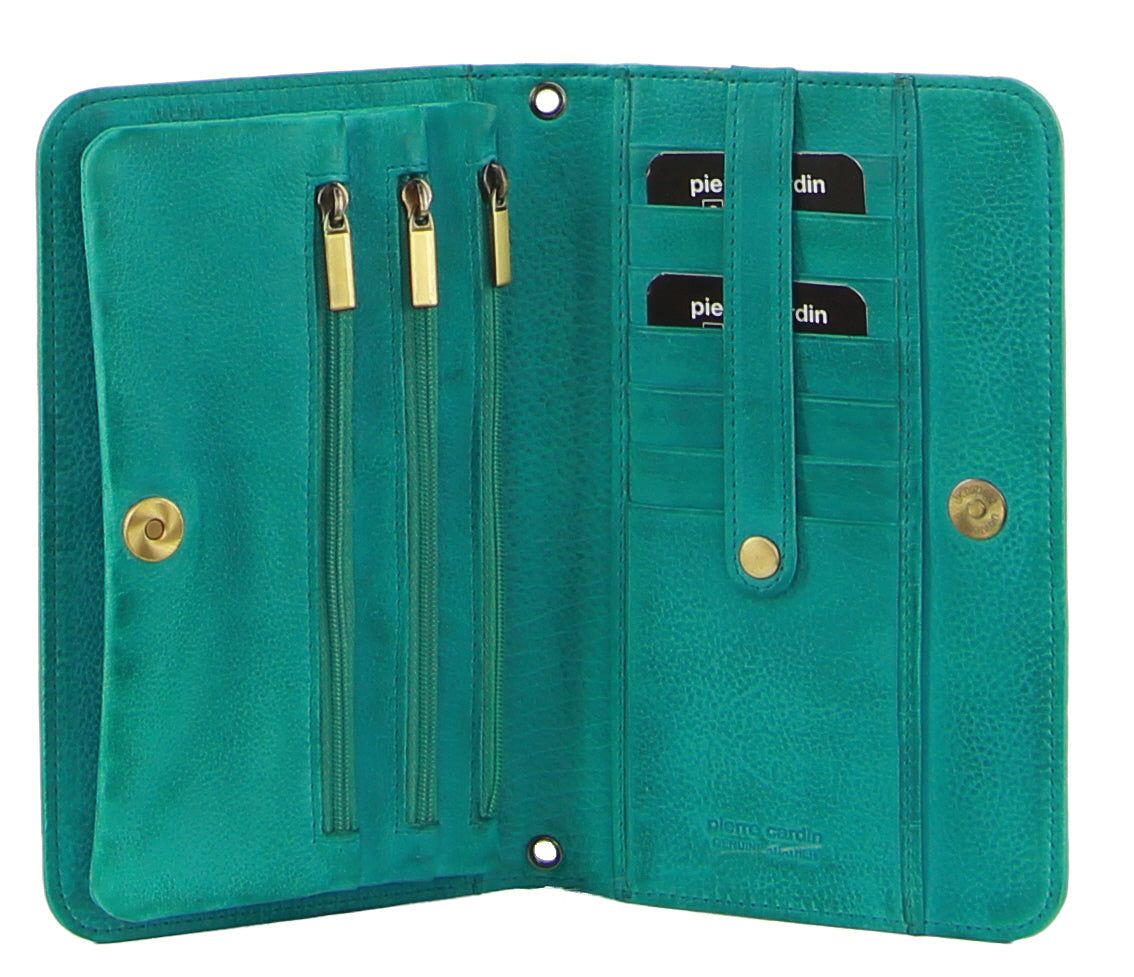 Kopertówka Pierre Cardin Genuine Leather Clutch Wallet Bag Damskie Turkusowe | LRHSZ-1829