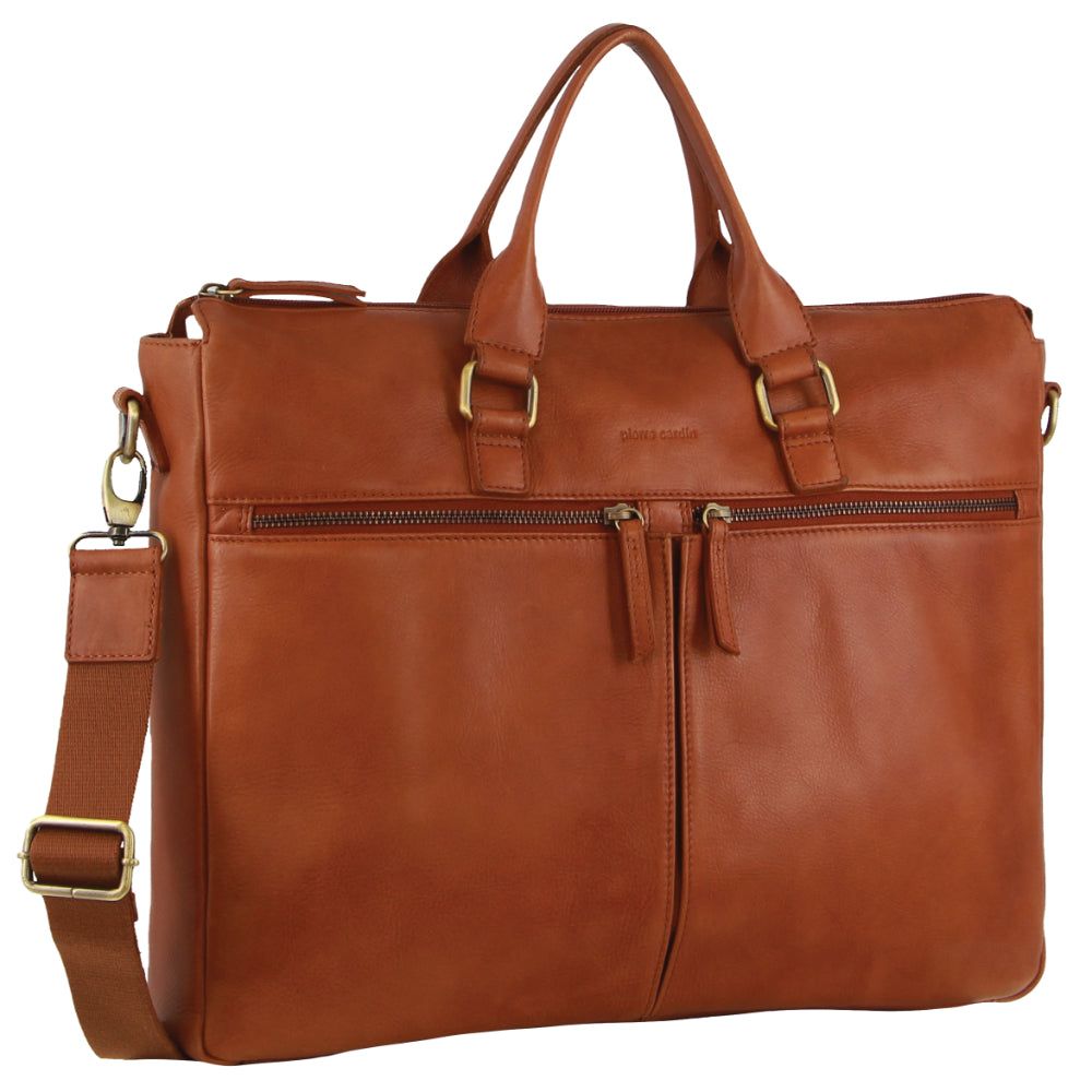 Laptop Pierre Cardin Italian Leather Business Briefcase Messenger Bag Travel Czarne | FXAYJ-8093