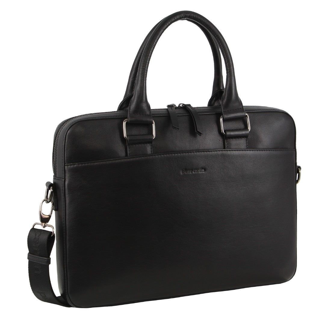 Laptop Pierre Cardin Leather Business Satchel Bag Travel Czarne | GBYEH-1907
