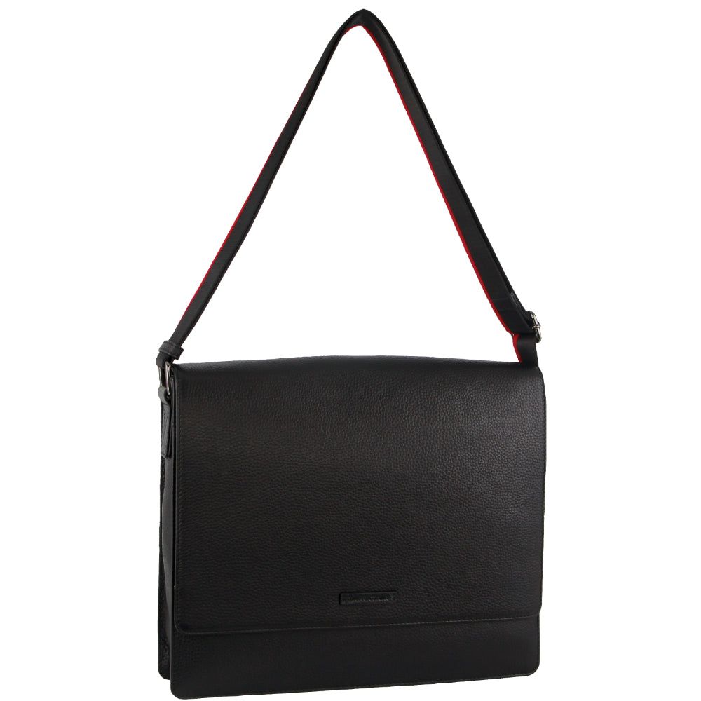 Laptop Pierre Cardin Leather Flap-over Computer Bag Travel Czarne | FSJMH-4253