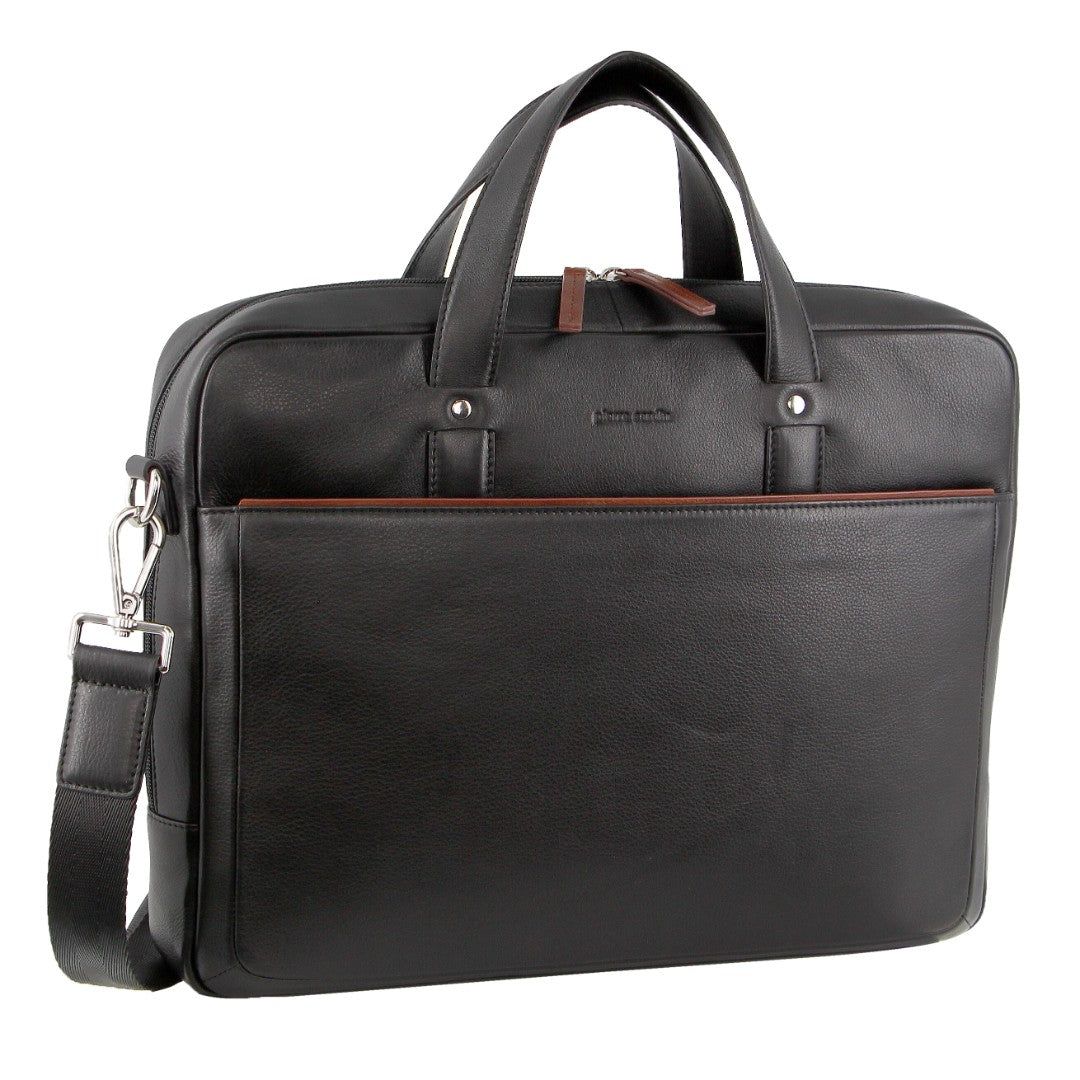 Laptop Pierre Cardin Leather Multi-Compartment Business Bag Travel Czarne | ZLPHE-9783