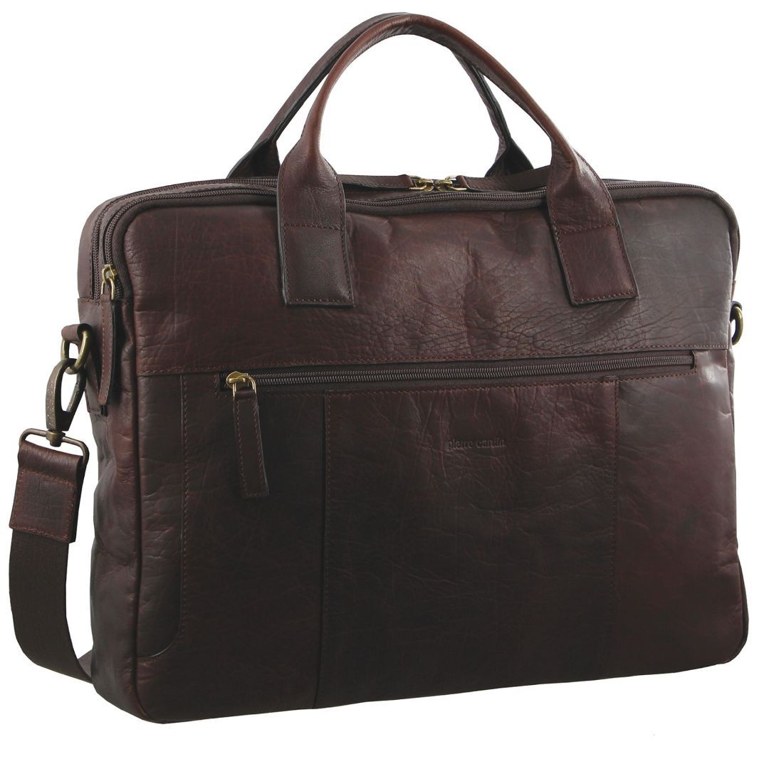 Laptop Pierre Cardin Rustic Leather Computer Bag Travel Brązowe | CAOLY-3768